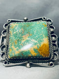 Mind Bending Vintage Native American Navajo Huge Square Green Turquoise Sterling Silver Bracelet-Nativo Arts