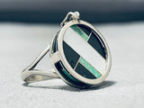Native American Center Flipping Medallion Vintage Inlay Turquoise Sterling Silver Ring-Nativo Arts