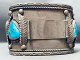 HEAVY VINTAGE 153 G NAVAJO TURQUOISE STERLING SILVER WATCH BRACELET