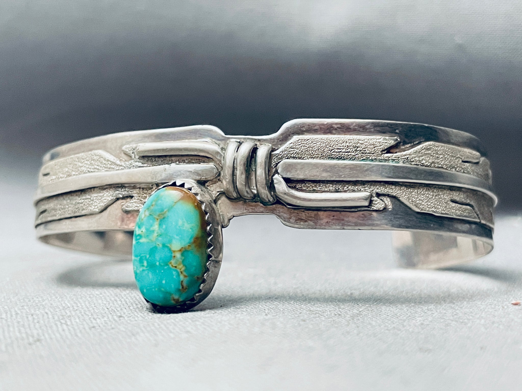 Sam Kee Vintage Native American Navajo Green Turquoise Sterling