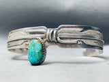 Sam Kee Vintage Native American Navajo Green Turquoise Sterling Silver Feather Bracelet-Nativo Arts