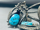 Rare Vintage Signed Native American Navajo 3 Morenci Turquoise Sterling Silver Slave Bracelet-Nativo Arts
