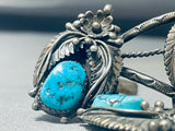 Rare Vintage Signed Native American Navajo 3 Morenci Turquoise Sterling Silver Slave Bracelet-Nativo Arts