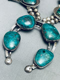 231 Grams Vintage Native American Navajo Chunk Turquoise Sterling Silver Squash Blossom Necklace-Nativo Arts