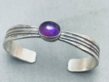 Stunning Vintage Native American Navajo Amethyst Sterling Silver Chiseled Bracelet-Nativo Arts