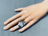 One Of The Best Vintage Native American Zuni Chief Turquoise Inlay Sterling Silver Ring Old-Nativo Arts