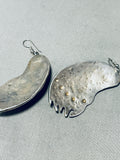 Gigantic Vintage Native American Navajo Bear Paw Turquoise Sterling Silver Earrings Old-Nativo Arts