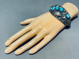 Superb Vintage Native American Navajo 5 Morenci Turquoise Sterling Silver Leaves Bracelet-Nativo Arts