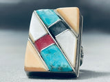 One Of The Biggest Vintage Native American Navajo Turquoise Inlay Sterling Silver Ring-Nativo Arts