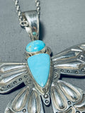Charles Johnson Vintage Native American Navajo Blue Gem Turquoise Sterling Silver Necklace-Nativo Arts