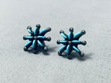 Stars Of Turquoise Vintage Native American Zuni Needle Sterling Silver Earrings-Nativo Arts