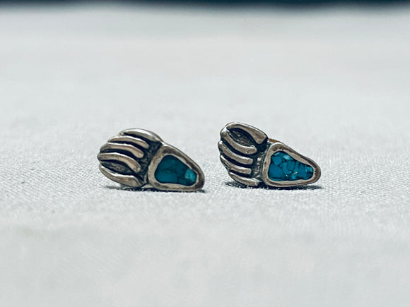 Little Basger Paw Cute Vintage Native American Navajo Sterling Silver Turquoise Earrings-Nativo Arts