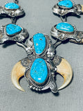 One Of The Best Vintage Native American Navajo Urquoise Sterling Silver Squash Blossom Necklace-Nativo Arts