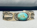 Yazzie Hand Tooled Sterling Silver Vintage Native American Navajo Turquoise Bracelet-Nativo Arts