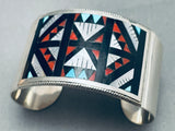 Leo Otue Vintage Native American Zuni Rug Inlay Turquoise Sterling Silver Bracelet-Nativo Arts