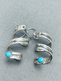 Fascinating Native American Navajo Blue Gem Turquoise Sterling Silver Spiral Earrings-Nativo Arts