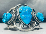 Turquoise Toads!! Vintage Native American Navajo Sterling Silver Bracelet Old-Nativo Arts