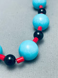 Rounded Turquoise Balls Santo Domingo Coral Sterling Silver Necklace-Nativo Arts