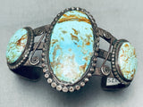 Early 1900's Vintage Native American Navajo Easter Blue Turquoise Sterling Silver Bracelet-Nativo Arts