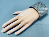 Mesmerizing Vintage Native American Navajo Wide Sterling Silver 100 Gram Bracelet-Nativo Arts