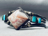 One Of The Most Unique Early Native American Navajo Agate Turquoise Sterling Silver Bracelet