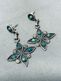 Detailed Vintage Native American Navajo Cerillos Turquoise Sterling Silver Earrings-Nativo Arts