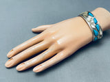 Amazing 6 Inch Wrist Vintage Native American Navajo Turquoise Sterling Silver Inlay Bracelet