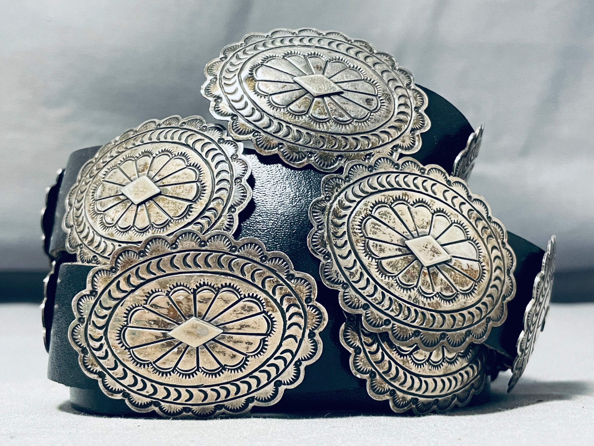 Concho Patterns Variation Traditional Vintage Native American Navajo Sterling Silver Concho Belt ...
