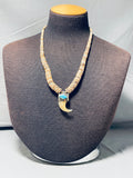 Native American Rare Vintage Santo Domingo Blue Gem Turquoise Shell Sterling Silver Necklace-Nativo Arts