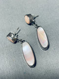 Fantastic Vintage Native American Navajo Mother Of Pearl Sterling Silver Earrings-Nativo Arts