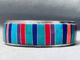 Magnificent Vintage Native American Navajo Inlay Sterling Silver Bracelet-Nativo Arts