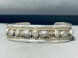 Ornate Vintage Native American Navajo Handcarved Sterling Silver Leaves Stars Beads Bracelet-Nativo Arts