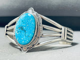 Signed Vintage Native American Navajo Old Kingman Turquoise Sterling Silver Bracelet-Nativo Arts