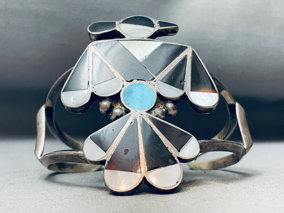 Towering Vintage Zuni Thunderbird Inlay Sterling Silver Bracelet-Nativo Arts