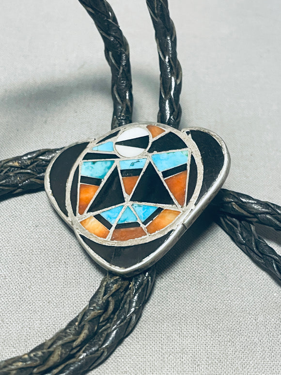 Rare Older Vintage Native American Zuni Turquoise Mask Sterling Silver Bolo Tie-Nativo Arts