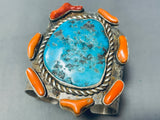 147 Grams Native American Navajo Turquoise Satellite Coral Sterling Silver Bracelet-Nativo Arts