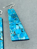 Native American Long Santo Domingo Turquoise Sterling Silver Earrings-Nativo Arts