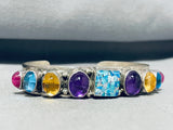 Colorful Native American Navajo Turquoise Amethyst Citrine Sterling Silver Bracelet-Nativo Arts