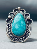 Opulent Vintage Native American Navajo Carico Lake Turquoise Sterling Silver Ring Old-Nativo Arts