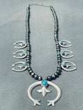Authentic Vintage Native American Navajo Turquoise Sterling Silver Naja Squash Blossom Necklace-Nativo Arts
