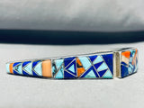 6.5 Inch Wrist One Of Best Inlay Vintage Native American Navajo Sterling Silver Bracelet-Nativo Arts