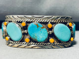Best Slanted Turquoise!! Vintage Native American Navajo Sterling Silver Bracelet-Nativo Arts