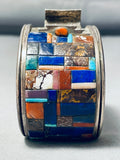 Best Vintage Native American Navajo Lapis Mosaic Inlay Turquoise Sterling Silver Watch Bracelet