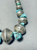 Distinctive Vintage Native American Navajo Kingman Turquoise Sterling Silver Necklace-Nativo Arts
