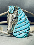 Mind Boggling Turquoise Horse Vintage Sterling Silver Inlay Bracelet Cuff-Nativo Arts