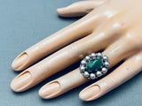 Rare Early Vintage Native American Navajo Green Turquoise Sterling Silver Ring Old-Nativo Arts