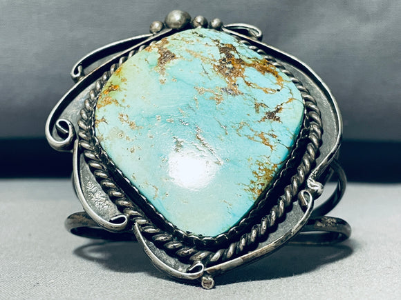 Huge Turquoise Boulder Vintage Native American Navajo Sterling Silver Bracelet Cuff-Nativo Arts