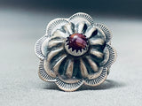 Hand Repoussed Vintage Native American Navajo Concho Purple Shell Sterlign Silver Ring-Nativo Arts
