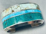 One Of The Most Unique Navajo 139 Gram Sterling Silver Inlay Bracelet-Nativo Arts