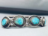 Rare Vintage Native American Navajo Blue Gem Turquoise Sterling Silver Bracelet Old-Nativo Arts